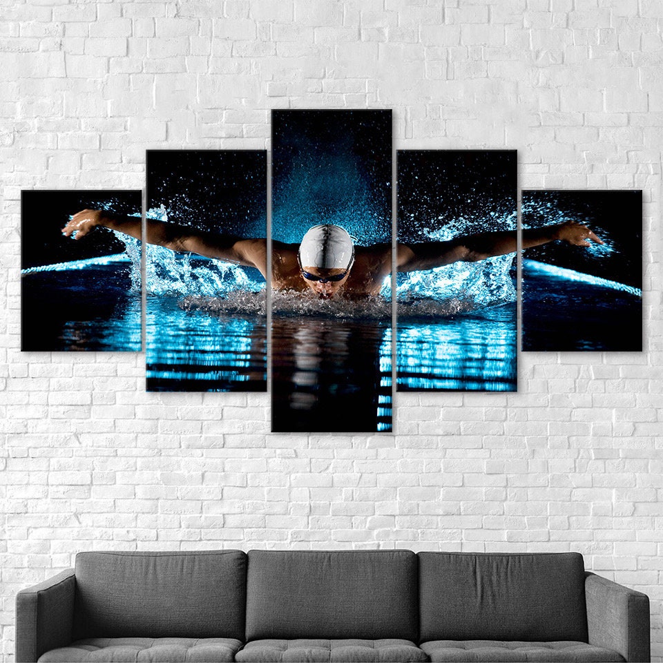 Butterfly Stroke Swimming Sport Picture 5 Piece Five Panel Wall