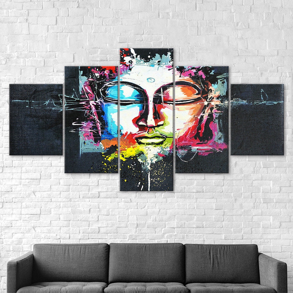 Abstract Colorful Buddha Face 5 Piece Five Panel Wall Canvas Print ...
