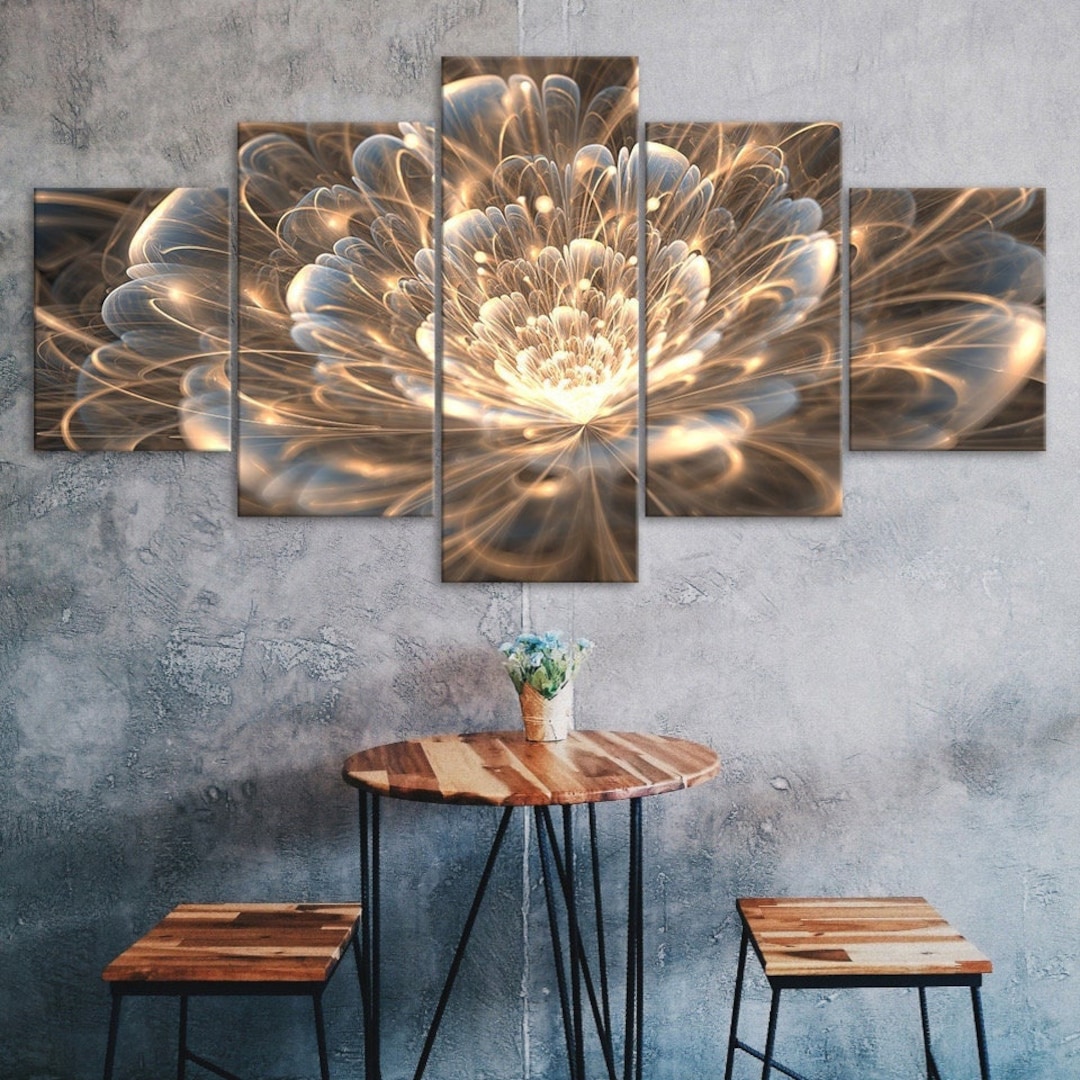 Abstract Flower 5 Piece Canvas Wall Art Multi Panel Print Modern Room ...