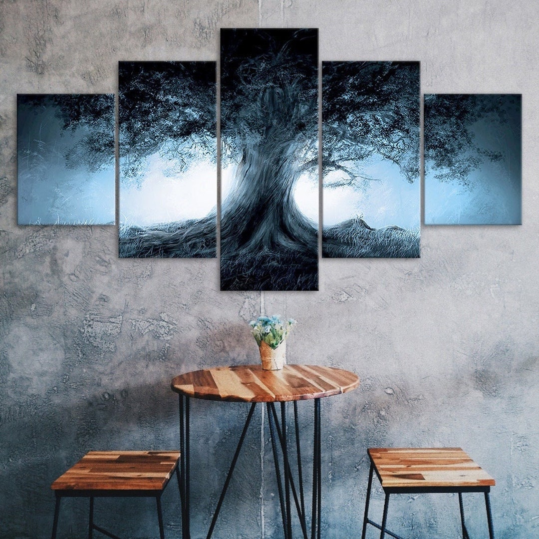 Dark Forest Fantasy Tree Shadow 5 Piece Five Panel Wall Canvas Print ...