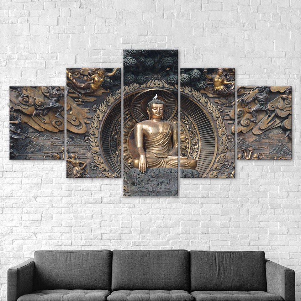 Buddha Statue Sculpture 5 Piece Five Panel Wall Canvas Print Modern Art ...