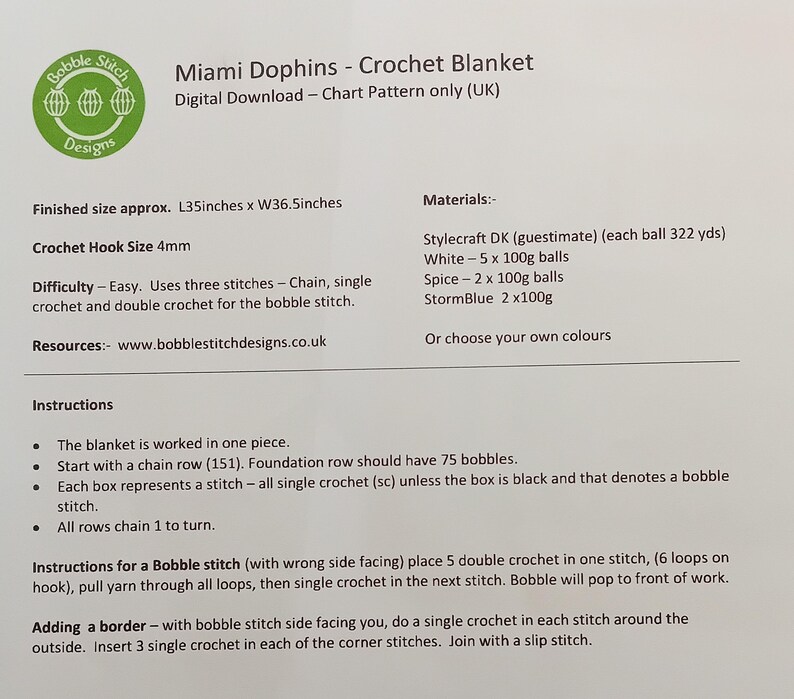 Miami Dolphin s Crochet Blanket Pattern (digital Download Chart Only