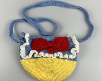 100% Handmade Crossbody Bag Woman Cute Shoulder Bag Knitted Cotton Bag (Blue and Yellow)