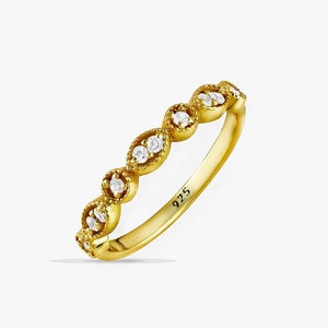 Wedding Band Women, Gold Cubic Zirconia Eternity Band CZ Stack Ring Bridal Wedding Anniversary Band, Half Eternity Ring,Promise Ring For Her