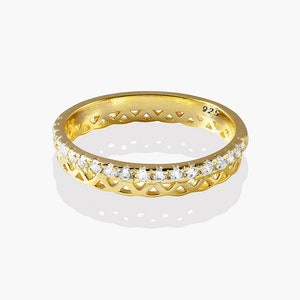 Gold Plated Half Eternity Ring Wedding Band Minimalist Ring Stacking Rings CZ Eternity Ring Dainty Ring CZ Wedding Band Mom Gift for Her