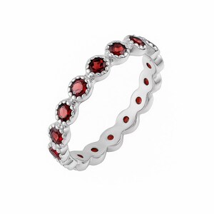 Garnet Ring, Red Gemstone Ring, Diamond Garnet Ring, Eternity Garnet Wedding Band, Anniversary Ring, January Birthstone Ring, Gift For Her