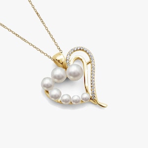 Heart Pearl Necklace – Eternal Love Pendant – Freshwater Pearl - CZ Jewelry, Anniversary & Wedding Gift for Her, Elegant 925 Silver Necklace