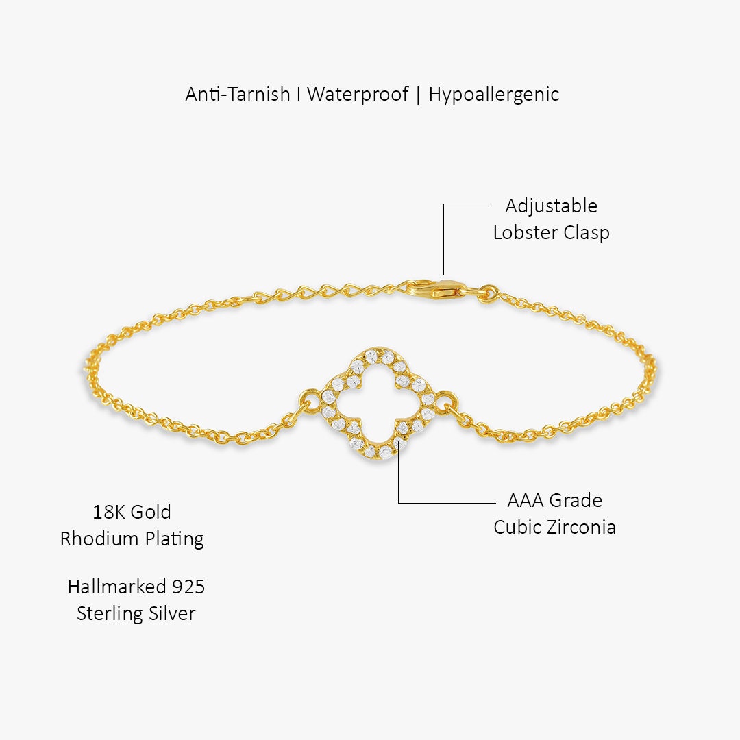Dion CZ Clover Stretch Bracelet GOLD