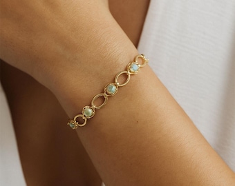 Gold Opal Bracelet, Dainty October Birthstone Bracelet, Oval Link Gemstone Jewelry, Elegant Gift for Her,Silver Vermeil Opal Tennis Bracelet