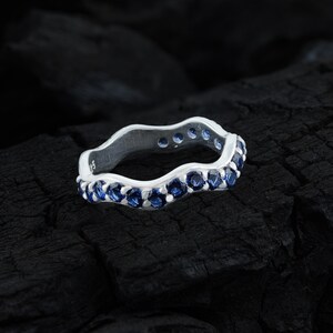 Dainty Minimal Blue Sapphire Full Eternity band, Blue Gemstone Sterling Silver ring, Blue Sapphire Ring,Personalised sterling silver Ring