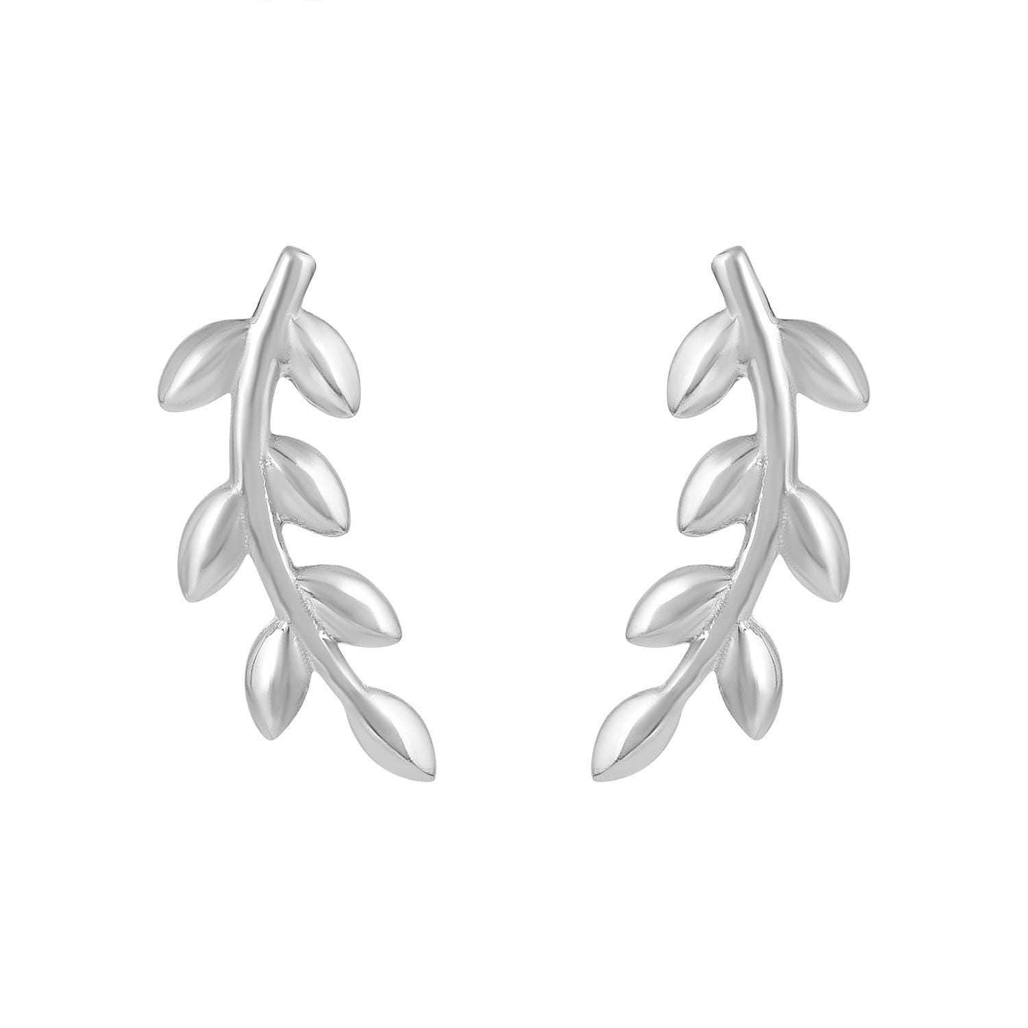 925 Sterling Silver Minimalist Leaf Stud Earrings, Nature Inspired Handmade Jewelry For Women