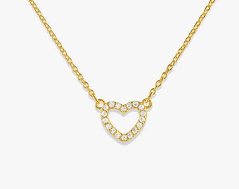 Diamond Heart Necklace, Pave Crystal Necklace, Diamond Necklace, Heart Necklace, Dainty Love Necklace, Valentines Day Gift, Gift for Her