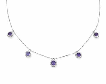 Amethyst Necklace in Gold | Purple Gemstone Halo Necklace | February Birthstone Jewelry | Dainty Layering Chain