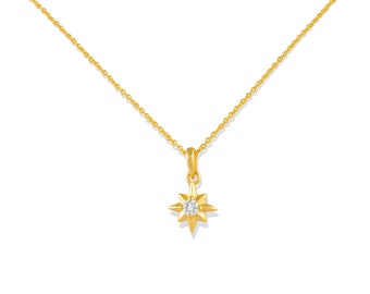 Diamond North Star Necklace, Star Charm Starburst Pendant, Celestial Star Pendant Necklace, Gold Dainty Necklace,Christmas Gift,Gift for Her