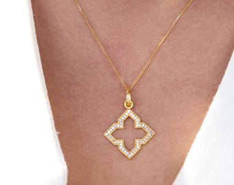 Dainty Minimalist Clover Necklace, Diamond Clover Necklace, Gold Clover Necklace, Silver 925 Charm, Cubic zirconia 4 Leaf Flower Pendant