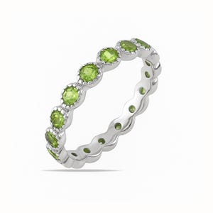 Peridot Ring, Green Gemstone Ring, Diamond Peridot Ring, Eternity Peridot Wedding Band, Anniversary Ring August Birthstone Ring Gift For Her