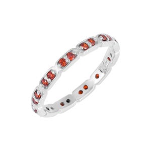 Sterling Silver Garnet Eternity Band Ring | January Birthstone Stacking Ring | Dainty Red Gemstone Band | Minimalist Promise Ring