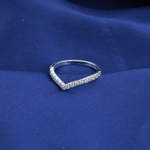 V Shaped Band, 1.4mm Moissanite Wedding Band For Women, V Shape Ring, Chevron Band, Curved Wedding Band,14K Gold Plated Ring, V Wedding Band