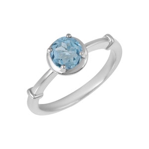 Blue Topaz Ring, Dainty Silver Gemstone Ring, December Birthstone Ring, Solitaire Blue Topaz Band, Minimalist Promise Ring, Gift for Her