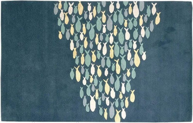 Hand-tufted Coastal Fish Blue Wool Handmade Area Rug Carpet for Home ...