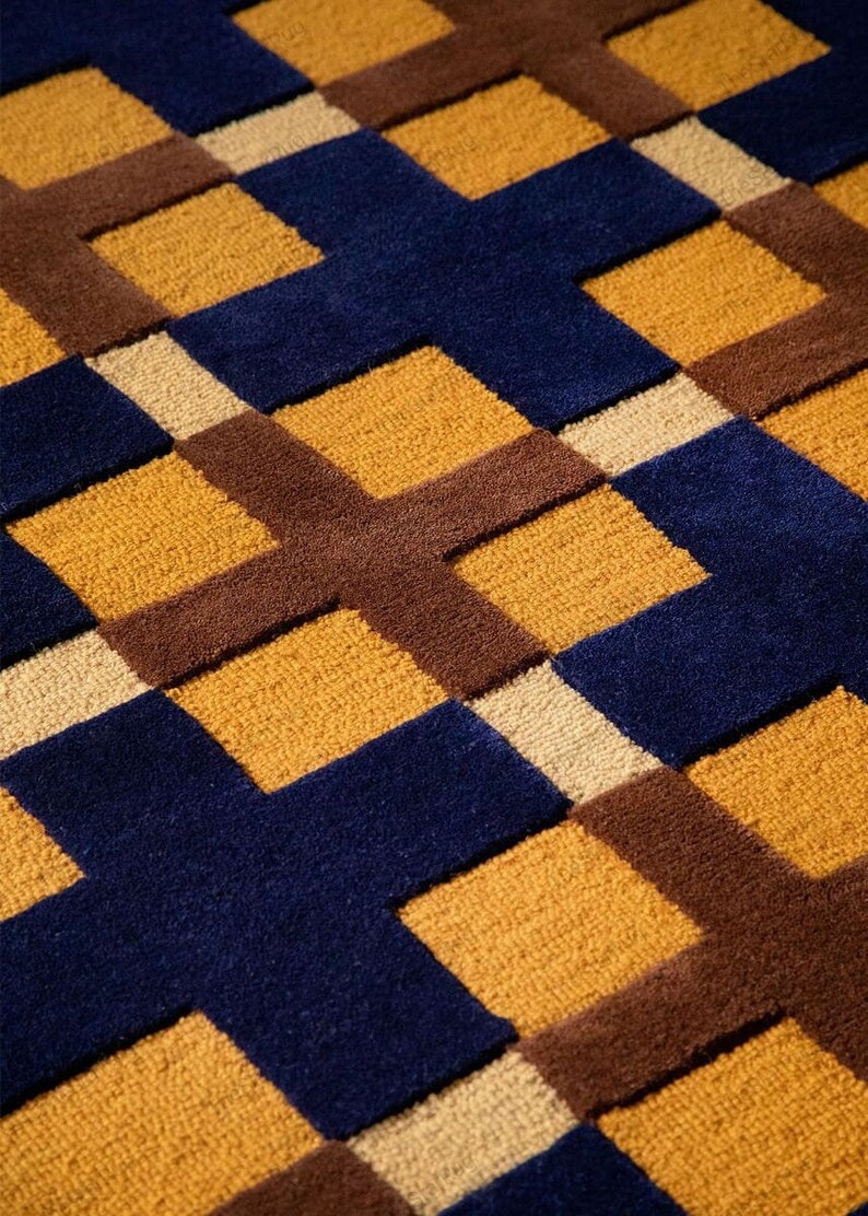 Contemporary Tufted Yellow Multicolor Wool Rug 5' x 8'