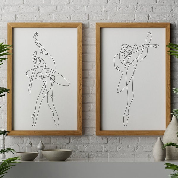 Ballerina Set of 3 Line Drawing Digital Art Prints, Ballet Minimalist Black & White Art, Ballerina Print, Ballet Wall Decor, One Line Dancer