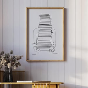 Printable Book Wall Art, Book Room Decor, Reading One Line Drawing, Bookish Poster, Books Printable Art, Library Wall Art, Book Lover