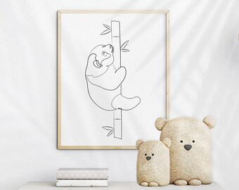 Panda Line Art, Panda Printable Wall Decor, SVG & PNG Clip Art, Panda One Line Drawing, Nursery Animal Decor Wall Art, Panda Gift, Kids Room