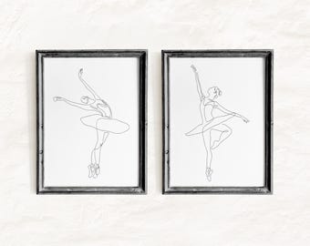 Ensemble de 2 affiches murales minimalistes de ballerines (dessin au trait) | Décoration murale sur le thème de la danse classique | PDF + JPG | Téléchargement numérique