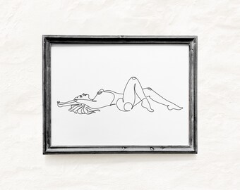 Naked Woman Body One Line, Minimalistic Female Figure Wall Art Poster, Modern Feminine Drawing, Girly Boho Wall Decor Trendy, Intimate Art