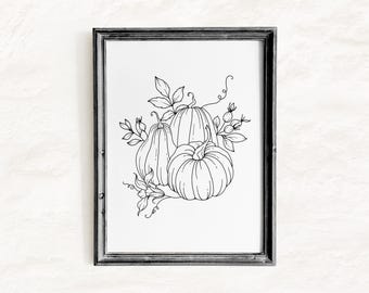 Illustration murale imprimable de citrouilles, clipart d'automne SVG PNG, décoration d'automne minimaliste (téléchargement numérique)