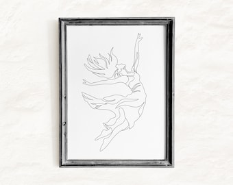 Flying Dancer Line Art Print, Minimalist Dance Movement Abstract Wall Decor (Digital Download)