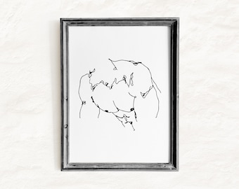Illustration masculine sensuelle, dessin au trait à imprimer, art mural minimaliste gay, art abstrait homoérotique gay, illustration moderne d'un homme