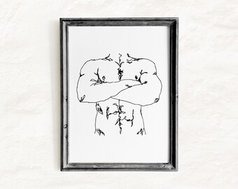 Illustration minimaliste d'un corps masculin, art gay, biceps apparent, décoration imprimable, anatomie du corps masculin, silhouette masculine, téléchargement numérique