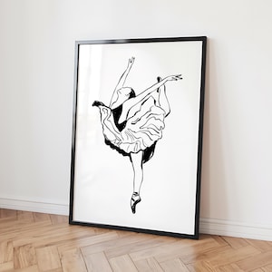 Ballet Printable Wall Art, Girls Room Ballerina Poster, Vintage Digital Art Download, Dancer Minimalist Line Art, Ballet Print, Movement Art