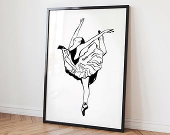 Ballet Printable Wall Art, Girls Room Ballerina Poster, Vintage Digital Art Download, Dancer Minimalist Line Art, Ballet Print, Movement Art