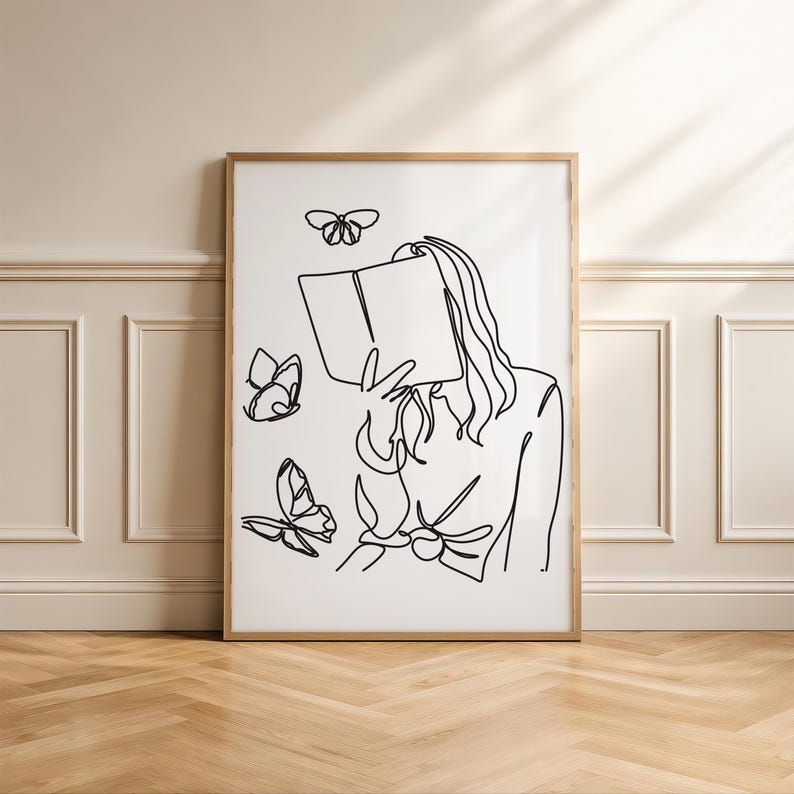 Set Of 2 Reading Women Line Art, Love Reading Poster, Bookworm Poster, Book Line Drawing, Woman Reading Decor, One Line Female (Digital Art) image 10