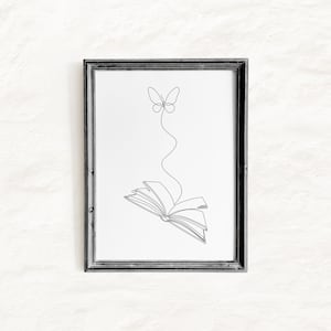 Book & Butterfly Print, Reading One Line Drawing, Bookish Print Set, Bookworm Printable Art, Book Wall Art, Book Lover Gift, Book Line Art