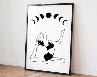 Moon Phases Print, Lunar Phases, Phases Of The Moon, Moon Wall Hanging, Yoga Printable, Moon Home Decor, Boho Wall Decor, Yoga Wall Art