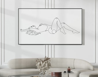 Naked Woman Body One Line, Minimalistic Female Figure Wall Art Poster, Modern Feminine Drawing, Girly Boho Wall Decor Trendy, Intimate Art