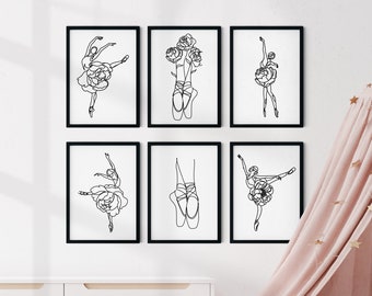 Ballerina Set of 6 Line Drawing Digital Art Prints | Ballet Minimalist Art | Nursery Wall Decor | One Line Dancer | Ballerina SVG & PNG