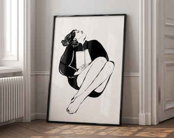 Bookish Print, Bookish Gifts, Book Wall Art, Book Lover Gift, Reading Girl, Minimalist Wall Art, Elegant Woman Wall Art, Digital Download