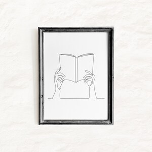 Reading Book Print, Minimalist Book Wall Art, Reading One Line Drawing, Bookish Poster, Books Printable Art, Book Lover Gift, Instant Art