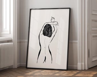 Abstract Naked Woman Figure Print: Beige Black Mid-Century Modern Art (Digital Download)