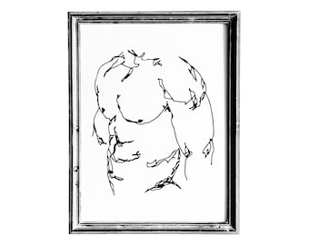 Male Body Printable Art, Male Body Line Art Print, Minimalist Gay Art, Side Man Body One Line Drawing, Gay Muscle Poster, Digital Download