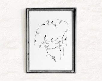 Male Body Line Art Print, Minimalist Gay Art, Side Man Body One Line Drawing, Gay Muscle Poster, Male Body Print, Digital Download