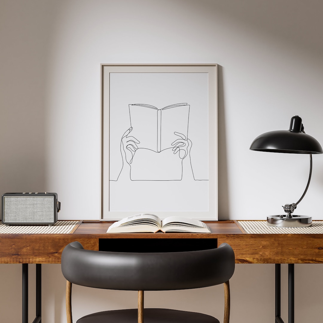 Reading Book Print, Minimalist Book Wall Art, Reading One Line Drawing ...