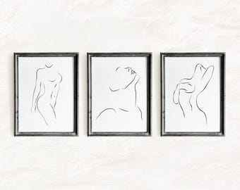 Woman Line Drawing Art Print Set of 3, Minimalist One Line Wall Home Decor, Female Print Poster, Modern Body Line Art, Digital Download