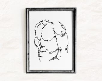 Male Body Printable Art, Male Body Line Art Print, Minimalist Gay Art, Side Man Body One Line Drawing, Gay Muscle Poster, Digital Download