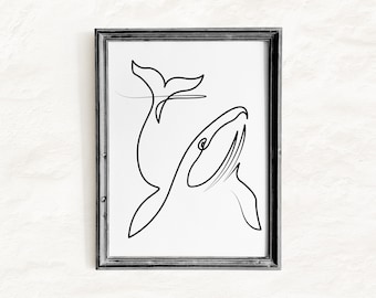 Whale Line Art Print — Poster & PNG + SVG Clipart | Sea Animal Nursery Decor [Digital Download]